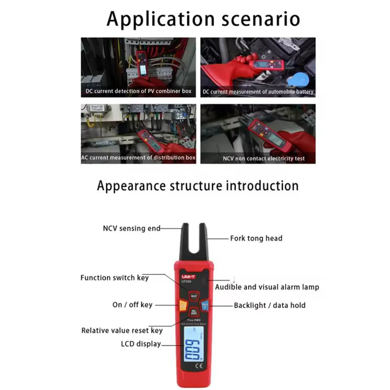 UNI-T UT256 Kỹ Thuật Số RMS True Ngã Ba Tự Động Vạn Năng 60A AC DC Kẹp Hiện Tại Meter NCV Tester