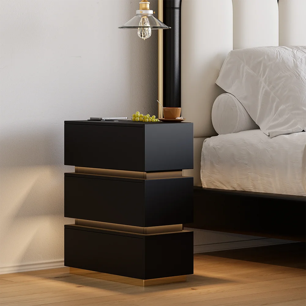 3-Drawer Storage Bedside Table LED Smart Nightstand with Light Drawer Storage Bedside Table - view 6