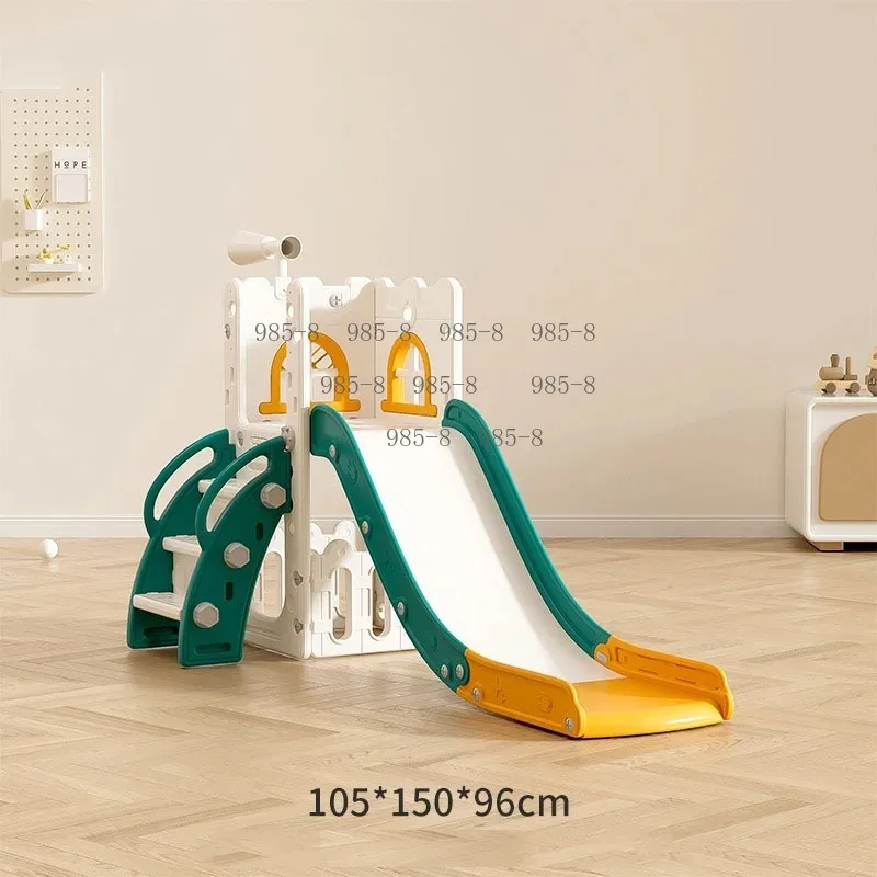 Children Climbing Slide Swing Combo Toy With Drawing Panel Basketball Frame Storage Space, Indoor Outdoor Kid Play Set Birthday