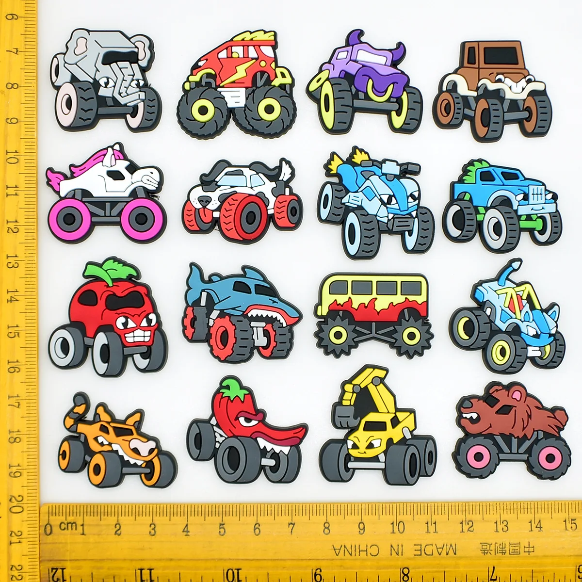 Cartoon Monster Truck Shoe Charms Cute Off Road Truck Clog Charms Big Wheels Racing Car PVC Shoe Decorations Vehicle Accessories