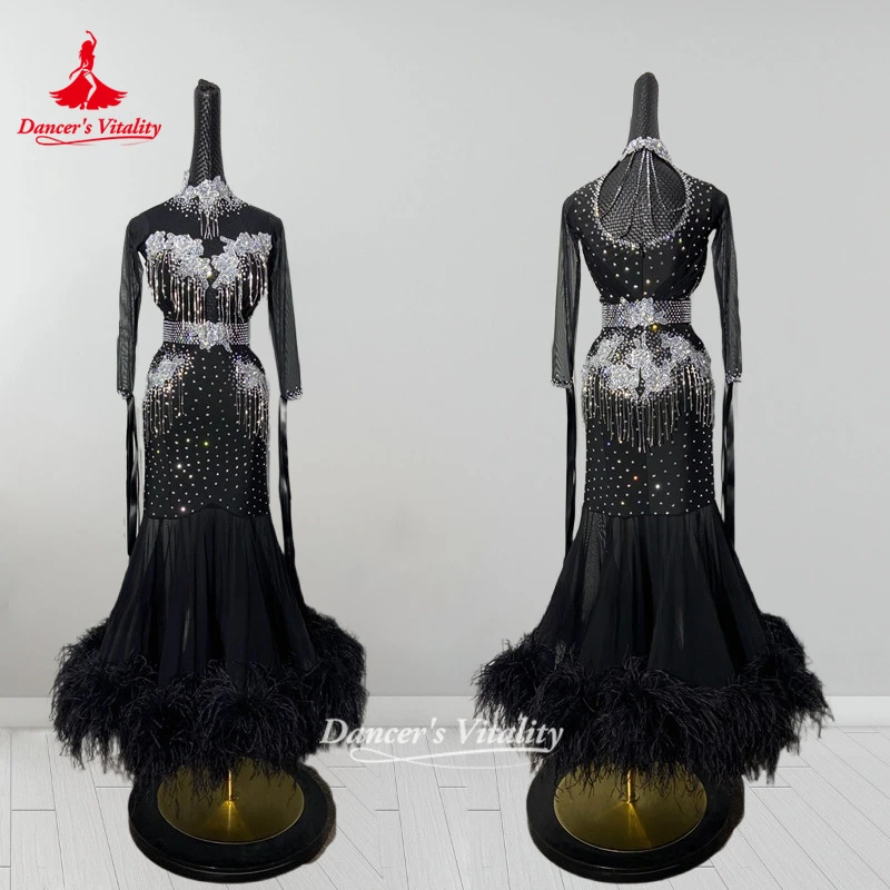 Robes de danse de salon en plumes d'autruche pour adultes, valse, Foxtrot, Tango, vêtements de concours, luxe, personnalisé, vitalité de danseuse
