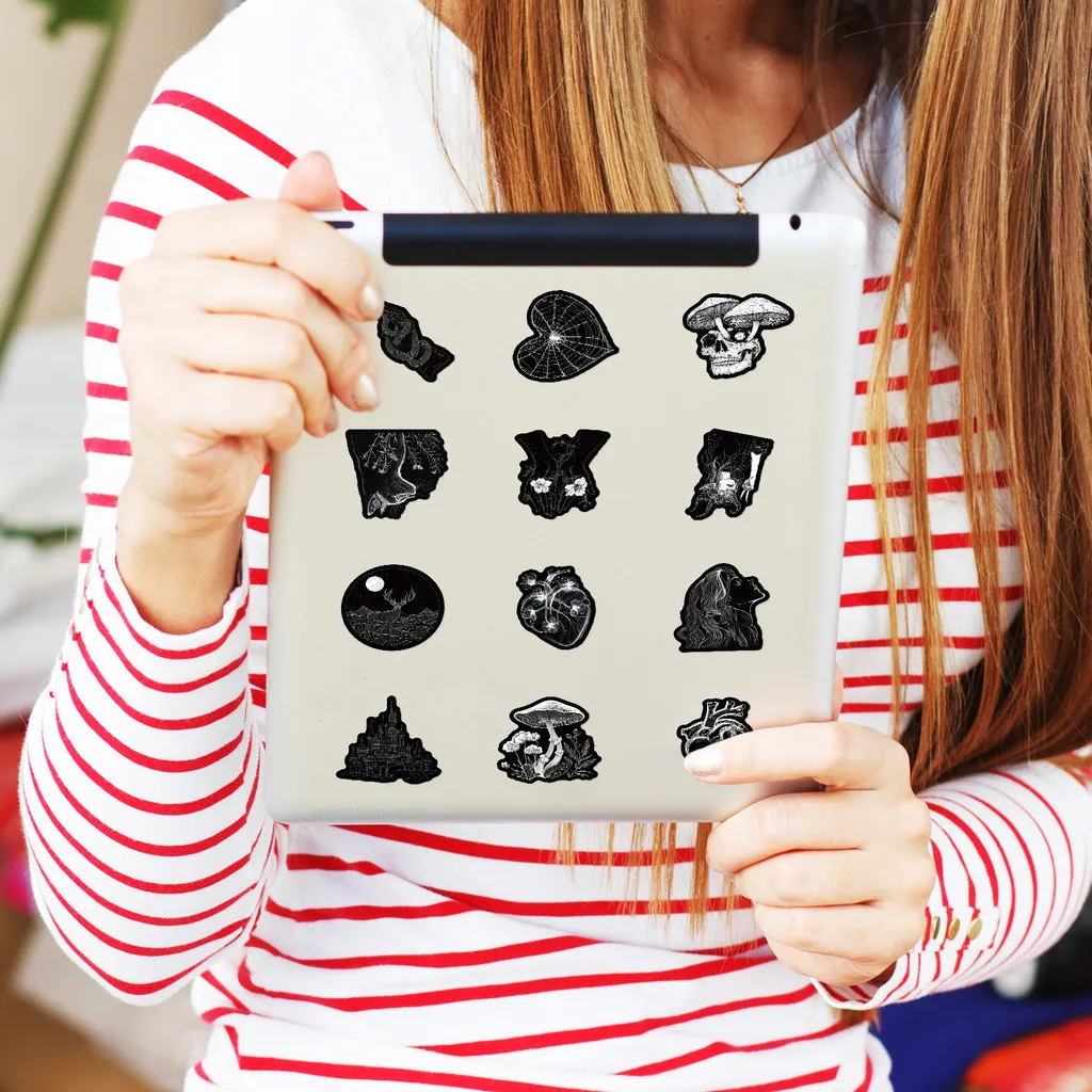 50 قطعة من ملصقات الكتابة على الجدران من سلسلة جماليات الخيال الأسود الرائع لشارات مقلمة اليد للدراجة