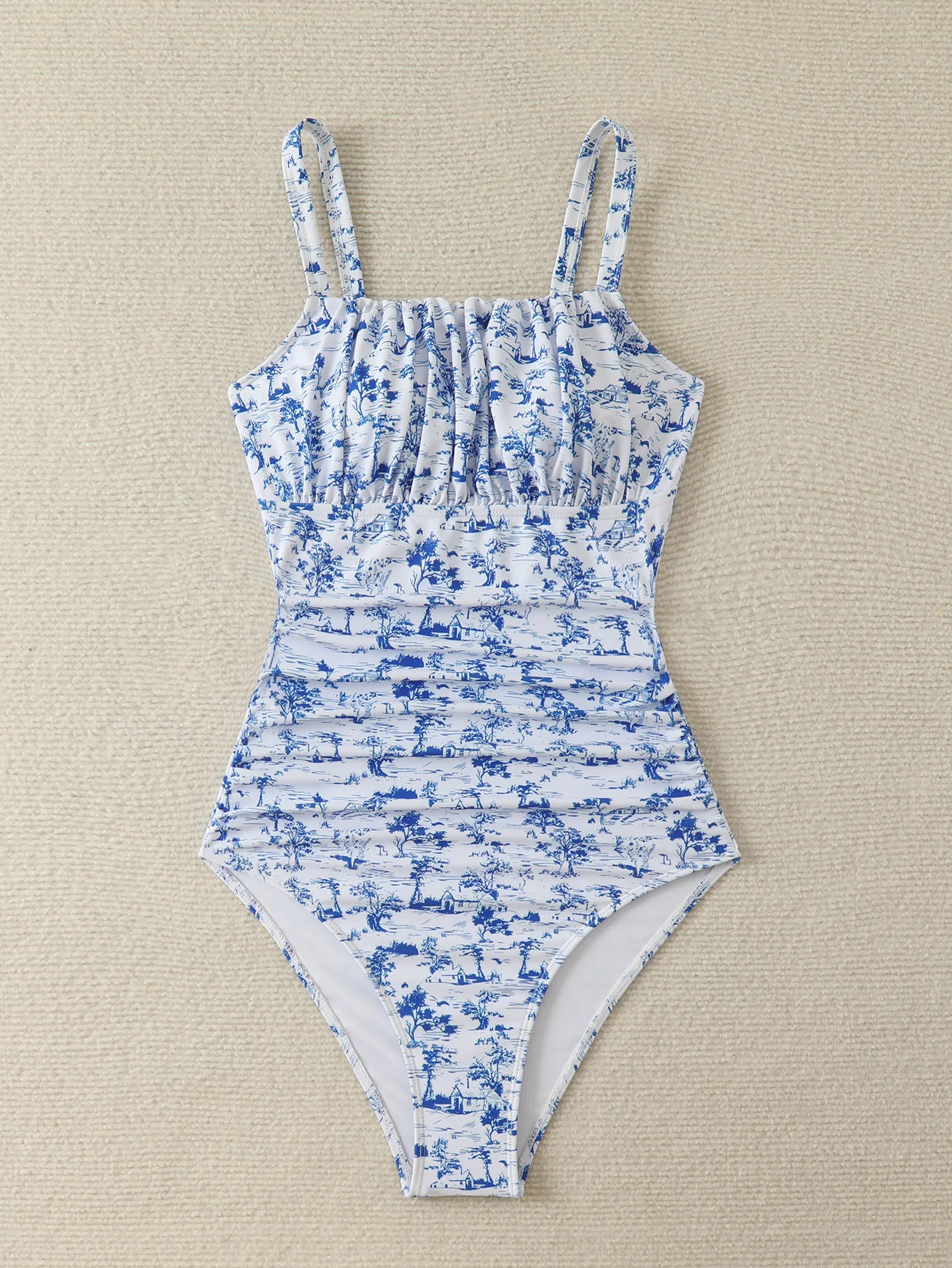 2025 Summer Women's High Waist One-Piece Bikini Floral Print Monokini Swimsuit Trendy Slim-Fit Bathing Suit Straps Bodysuit Ropa