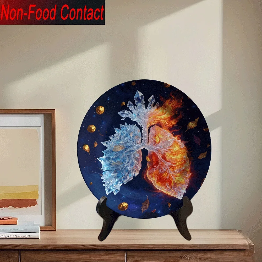 2D Flat, 1pc Wall-Mountable Ceramic Decorative Plate with Icy Smoke Lung Art Pattern - 2D Flat Christmas Ornament for home,