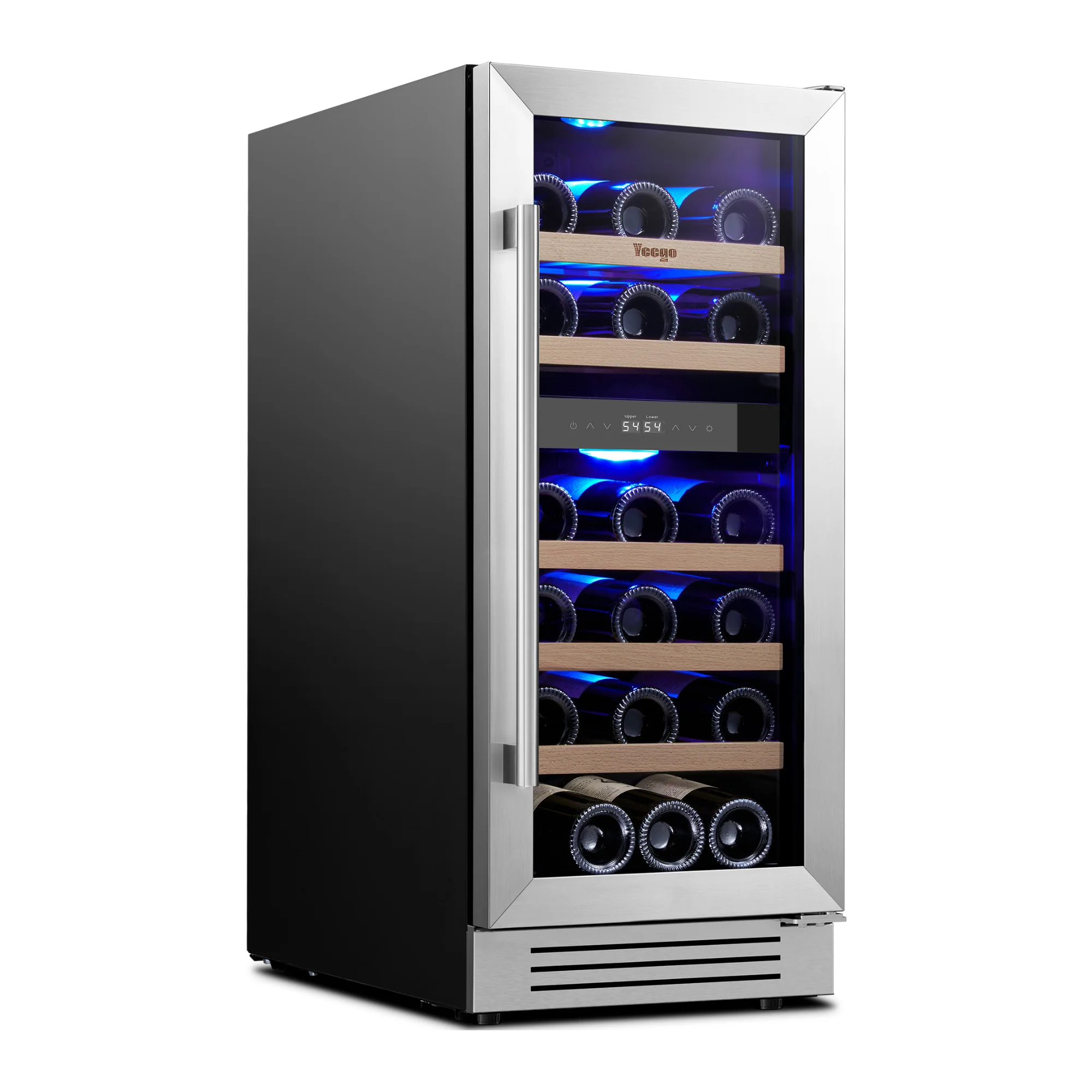 Yeego 85L Wine Cooler Refrigerator – 28 Bottles Adjustable 5-18°C Fan Cooling Auto Defrost Blue LED Stainless Steel Glass Door