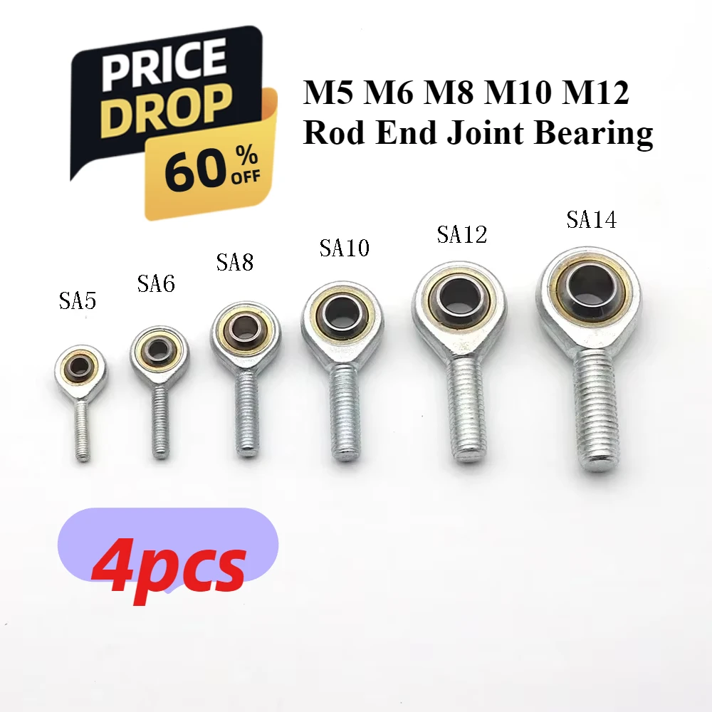 4PC Rod End Right Hand Fish Eye Ball Joint SA8 Uniball Joint Male SA5 SA16 T/K Metric Thread Bearing Shaft Inner Hole 5mm To 10