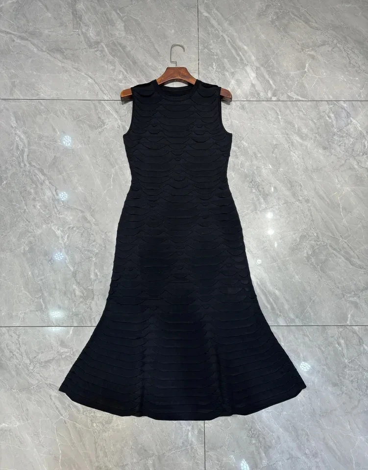 2024SS Summer Luxury New Women Black Knitted Vest Slim High Quality Dress for Lady