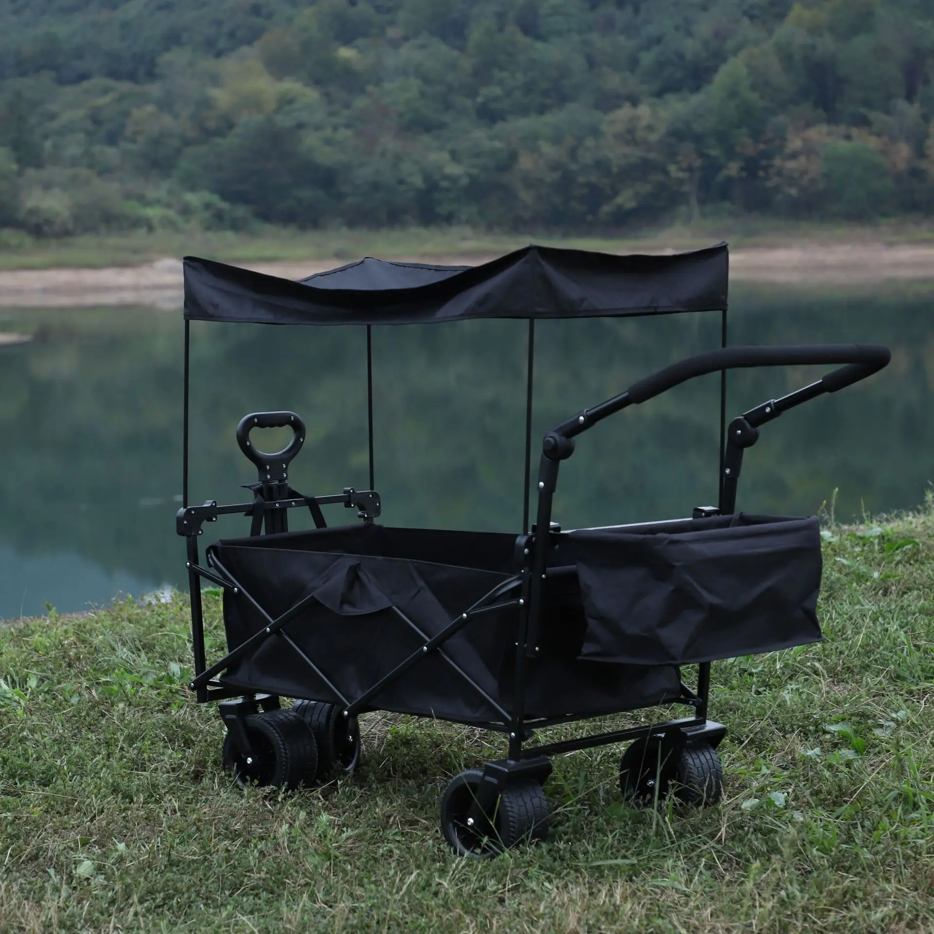 Outdoor camping carts Push-up campers push picnic trailers with sunshade collapsible trolley