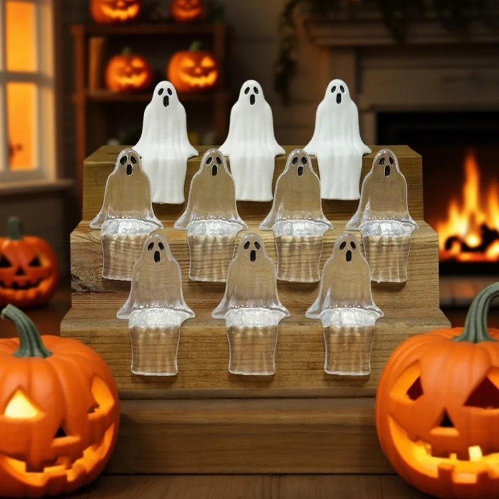 

20pcs Sitting Pose Halloween Ghost Decoration Mini Transparent Joy Garden Ghost Ornament Creative Cute Ghost Statue Decorations