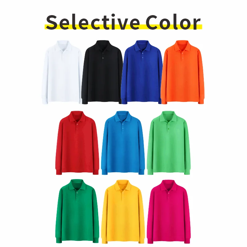 Customized long sleeved polo shirt with lapel collar Print logo on autumn advertising shirts Company group clothing embroidered