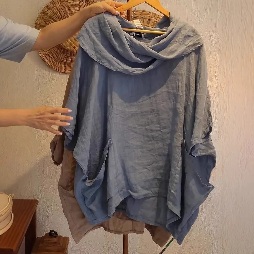 2025 Zomer Mode Vrouwen Shirt Trui Lange Mouw Gedrapeerde Hals Drie Mouwen Top Lijn Pocket Blouses Voor Vrouwelijke