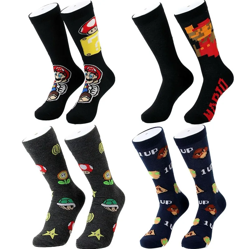 Super Mario Bros Socks Anime Figure Luigi Princess Peach Bowser Wario Men\'s Fashion Socks Cotton In tube socks Women\'s stockings