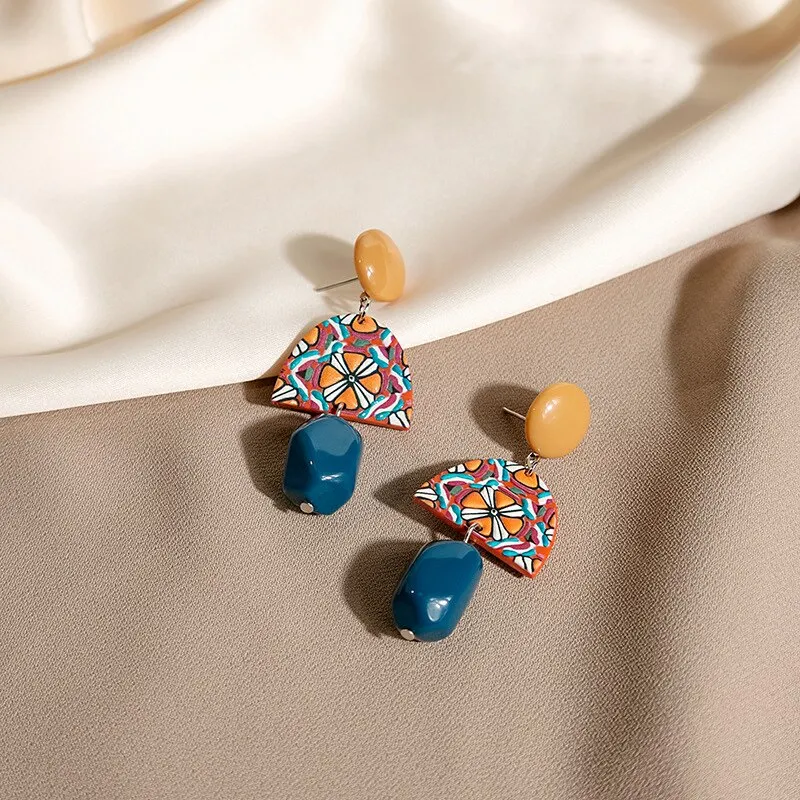 Colorful Geometric Resin Earrings Simple Design Orange Bead Semicircle Drop Dangle Earrings for Women Girl Party Jewelry