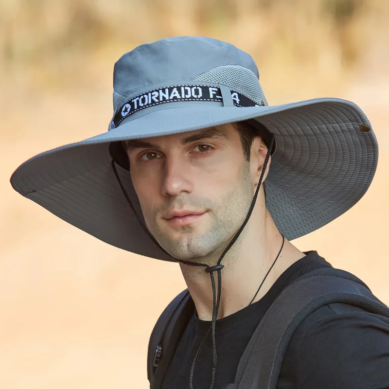 For Men Outdoor Fishing Sunscreen Sunshade Bucket Hat Male Fashion Breathable Moisture Wicking Sunhat Big Eave Fisherman Cap E51