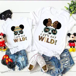 2024 Disney Let's Get Wild Funny Family Matching Shirts Animal Kingdom Mickey Minnie Print Dad Mom Kids Baby Family Trip Outfits