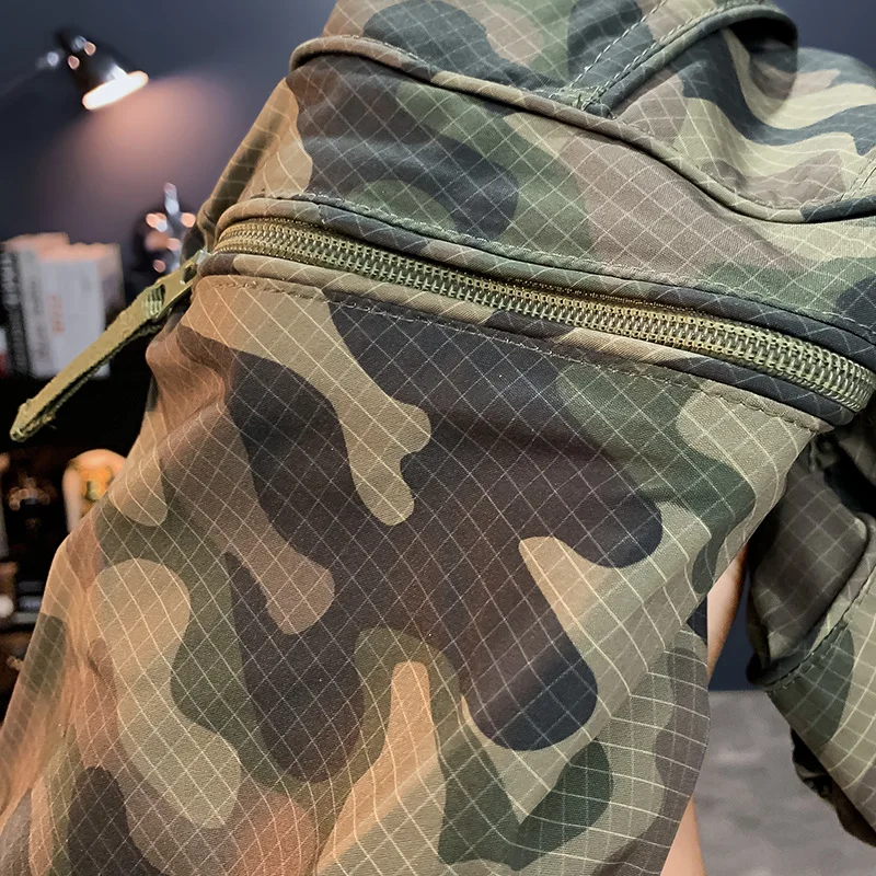 Camouflage casual work pants for men in the summer of 2025, thin, trendy, versatile shorts, quick drying, loose cropped pants