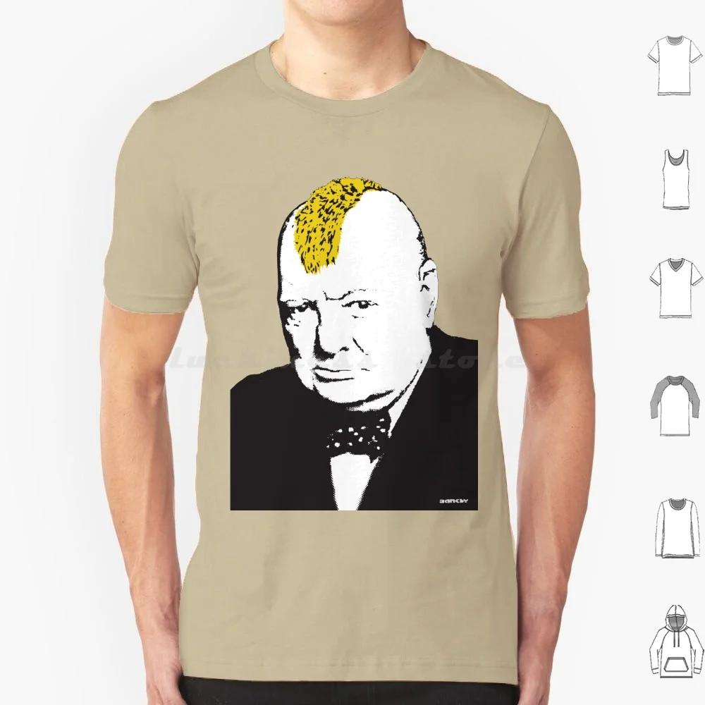 Banksy Graffiti Pink Winston Churchill con corte de pelo Punk Mohawk sobre fondo Beige HD tienda en línea de alta calidad camiseta 6xl
