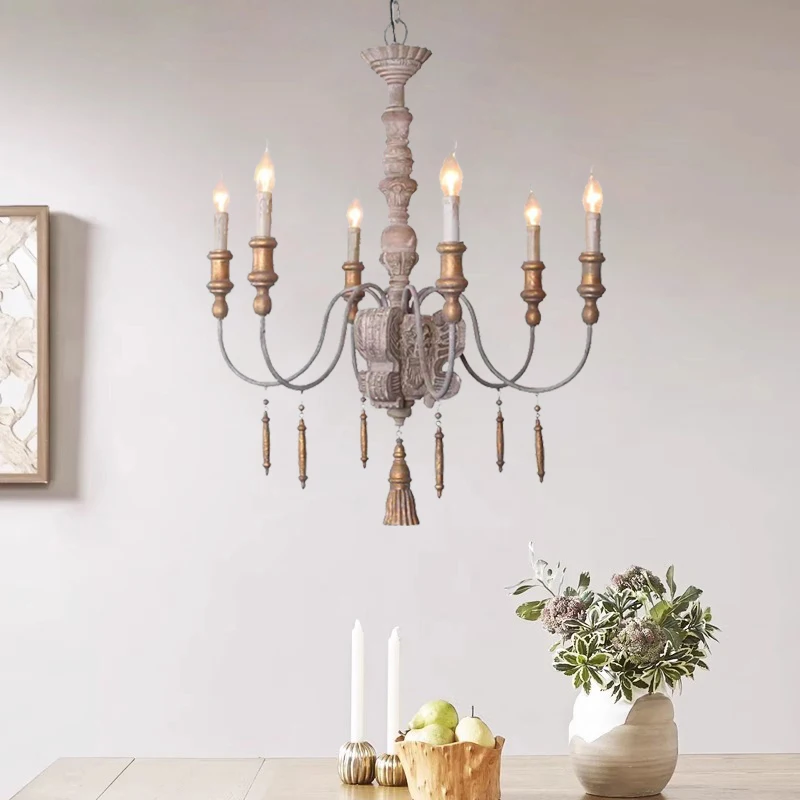 

Creative American Rural French Solid Used Chandelier Villa Dining Lamp Living Room Home Stay Hotel Lamps