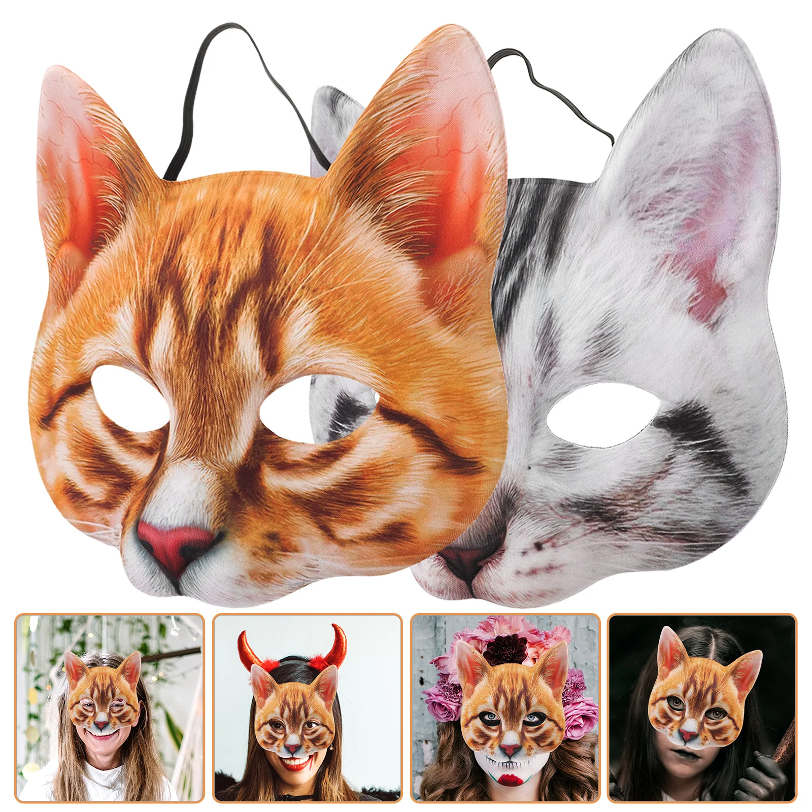 

2 Pcs Cat Mask Cartoon Animals DIY Purge Halloween Masquerade Cosplay Accessories Costume Carnival Prop Miss
