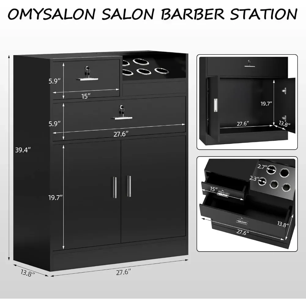 

Salon Storage Station Cabinet Locking Drawer, Beauty Barber Salon Styling Station Organizer Equipment for Hairstylist Cabinets