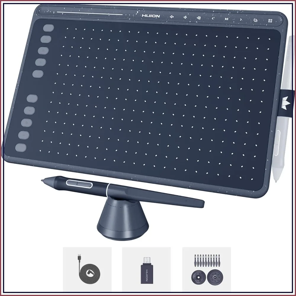 10x6 Inch Graphics Drawing Tablet with Battery-Free Stylus 8192 Pressure Tilt, 8 Multimedia Keys, 10 Hot Keys & Touch Ring, Android Support, Space Grey