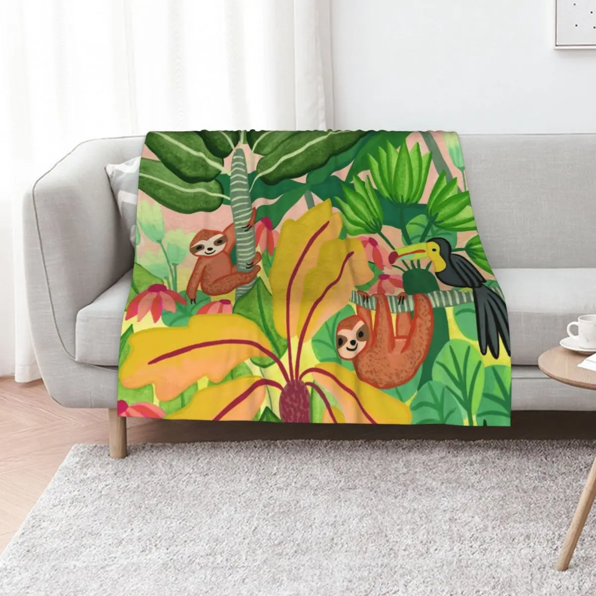 Toucan & Sloths Treetop Pals Throw Blanket Summer Beddings Comforter Heavy funny gift Plaid Plaid on the sofa Blankets