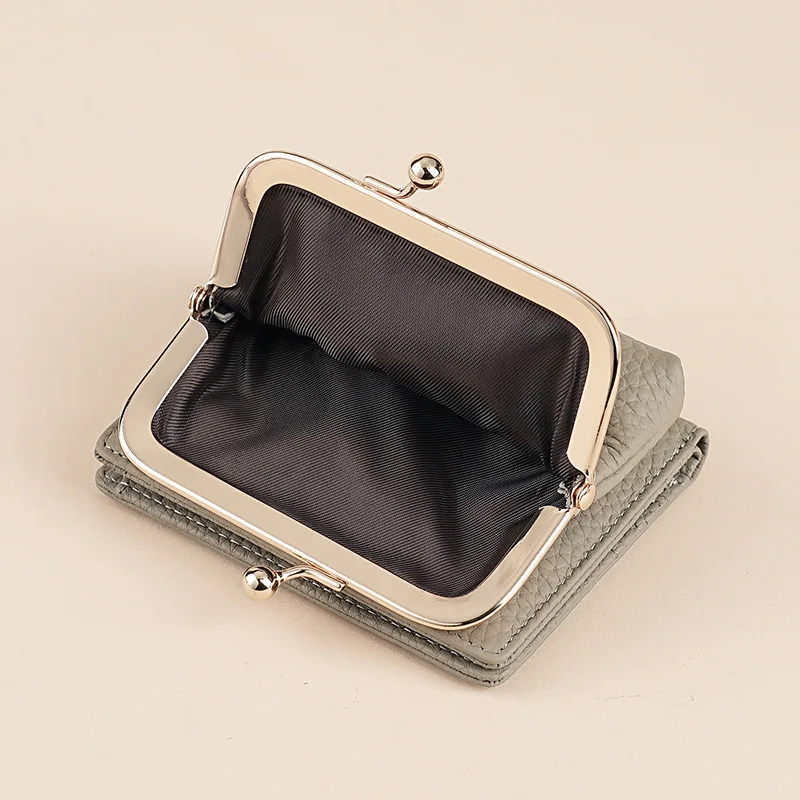 ​​Women's Lychee Texture Genuine Leather Short Wallet - Spacious Multi-Card Organizer with Minimalist Coin Pocket​​