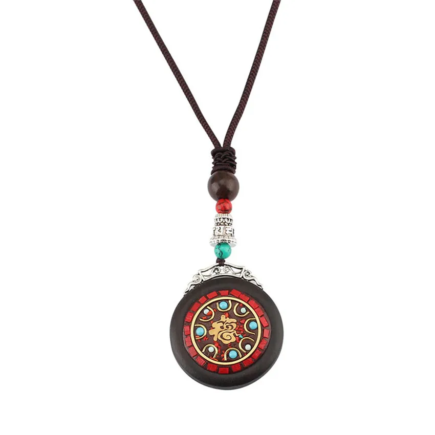 Nepal Thangka Pendant Male Green Mother Manjusri Ebony Buddha Retro Necklace Wool Chain Pendant Female Amulet Patron Lucky Safe