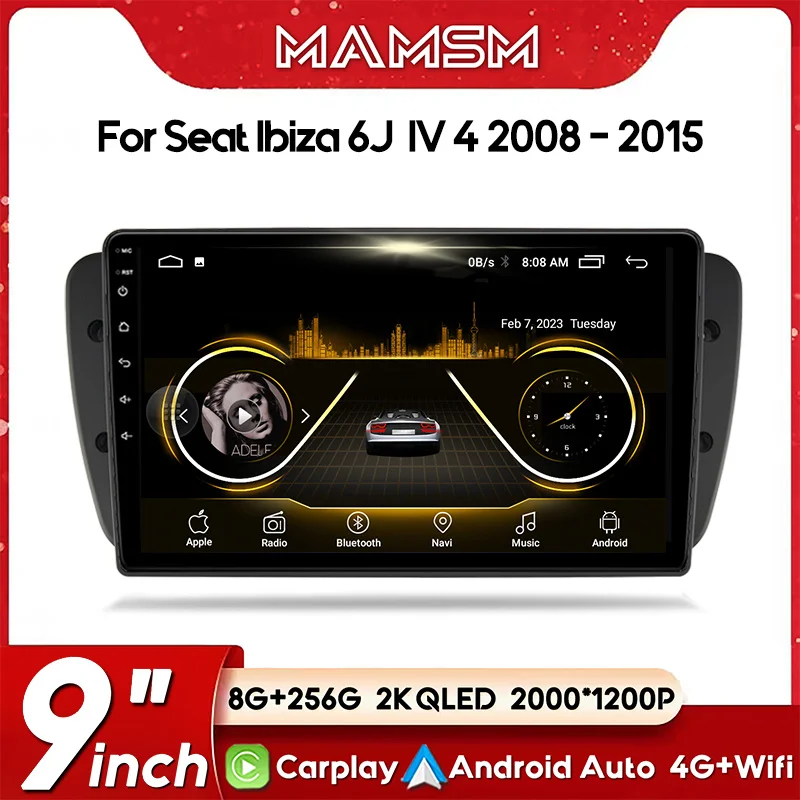 

Автомобильный радиоприемник для Seat Ibiza 6j 2009-2013 2010, мультимедийный видеоплеер с голосовым ии, GPS, Carplay, автонавигация, стерео, Android, No 2 din