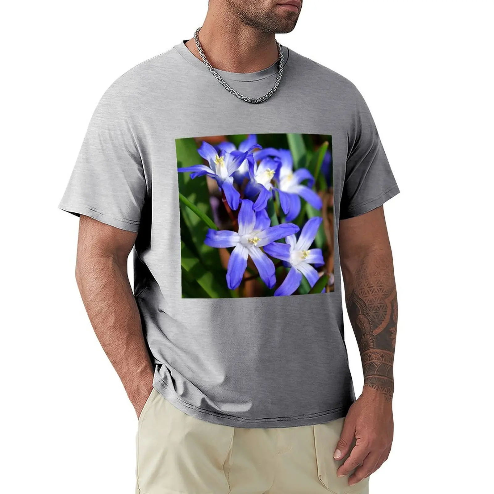 Camiseta de Chionodoxa azul para hombres, ropa de anime de verano, camiseta de secado rápido