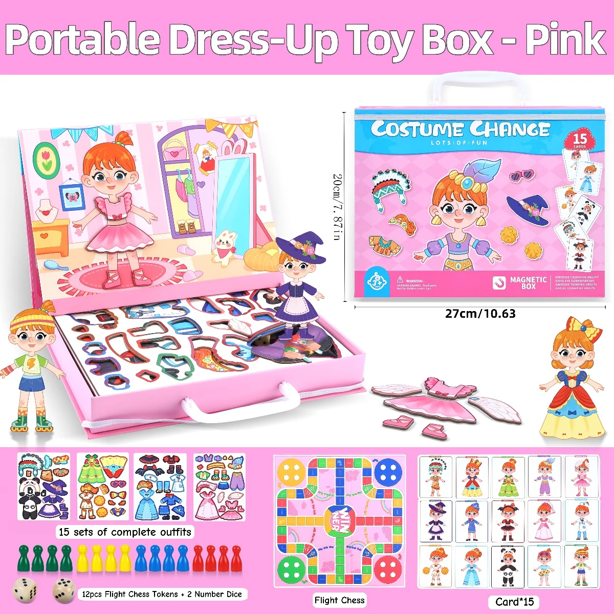 

Princess Dress up + Flying Chess 2-in-1 Portable Toy Gift Box, Portable Chessboard Battle Game 2-4 People Interactive Family Board Game Play House, Children's Educational Enlightenment Fine Sports Skills, Christmas and Halloween Birthday Gifts for Boys an