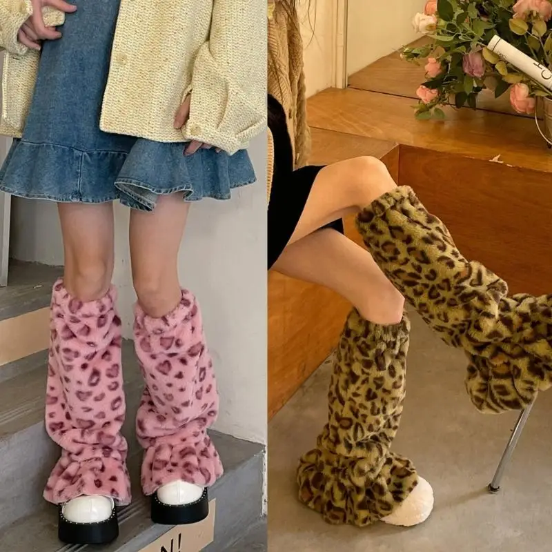 C9GE JK Girls Leg Warmers Harajuku Boot Cuffs Japanese Warm Socks Leopard Sexy Sock Sets Winter Gothic Leg Warmers