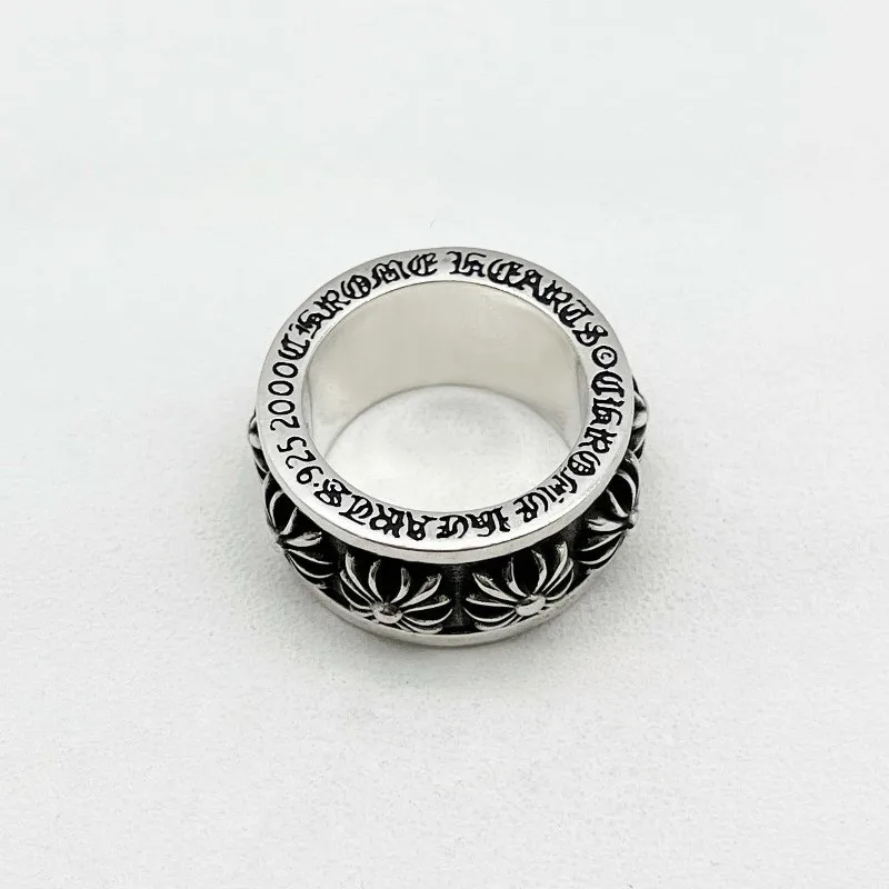 S925 Sterling Silver Retro Rotating Cross Flower Ring, European and American Men's Ring, Domineering