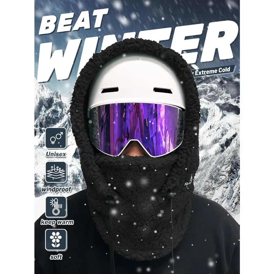 Maschera da sci con cappuccio Sherpa in velluto timido Passamontagna resistente al vento Maschera da sci in pile invernale per uomo e donna