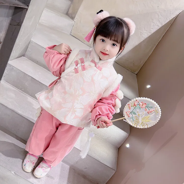 

Autumn And Winter New Girls' Tang Style New Year's Cotton Padded Suit Baby's Warm Two-piece Chinese Style One Year Old Suit Hanf