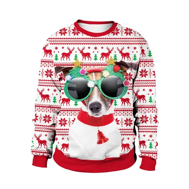 2024 NEW Christmas Sweatshirt Funny Dog Head Pullovers Hoodie Humping Reindeer Climax Christmas Clothes