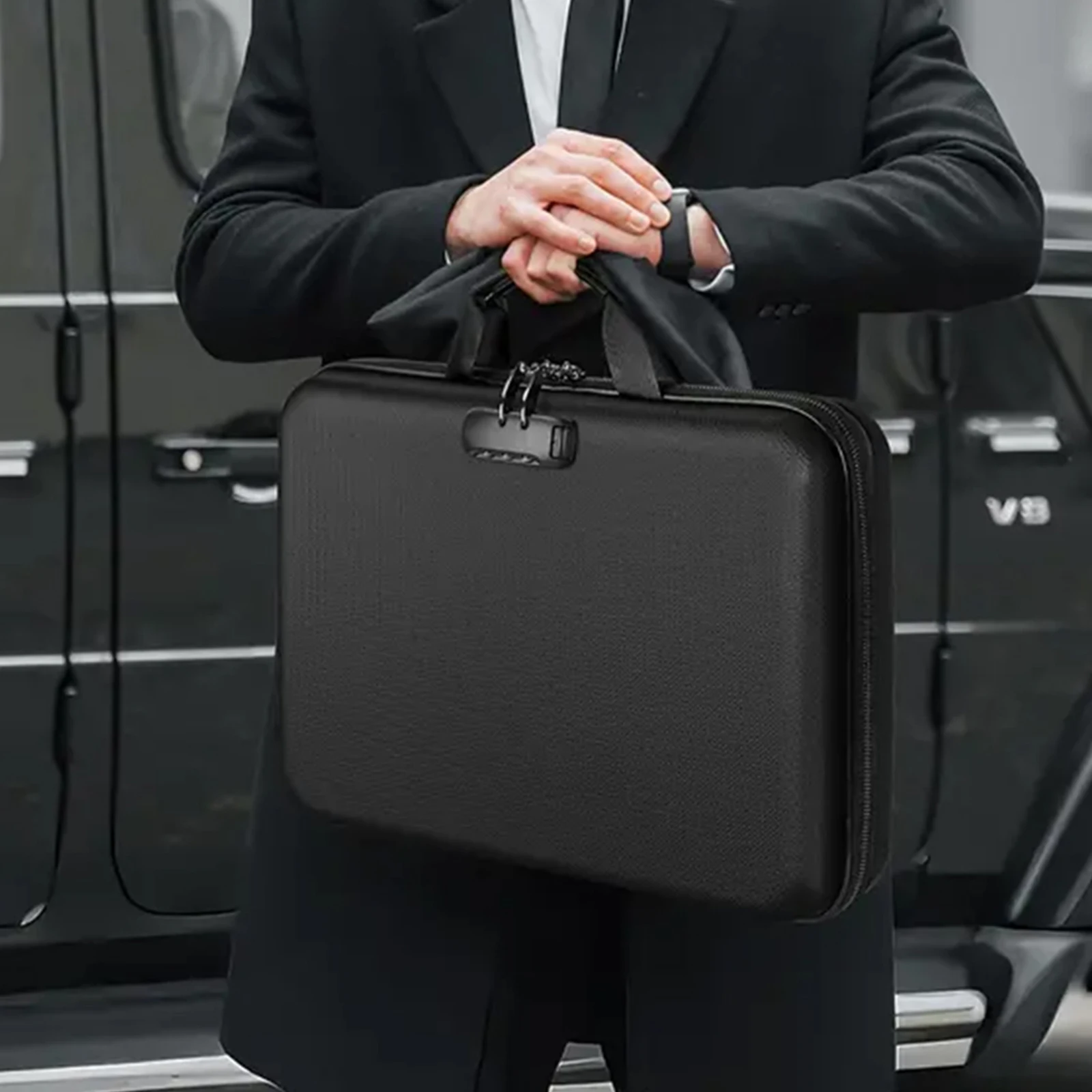 13 Accordion Pocket Fireproof Document Box Waterproof File Briefcase (Black)