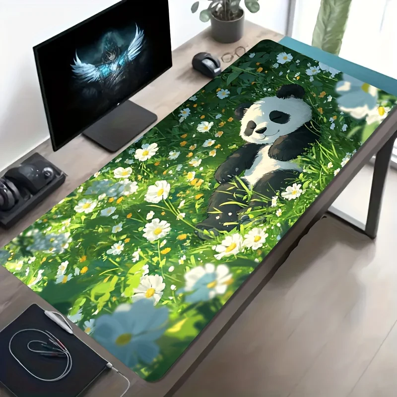 CIFBUY Large Gaming Mouse Pad Sleeping Panda Flower Bush Non-slip Washable Rubber Base Oversized Desk Mat Office Computer Decor
