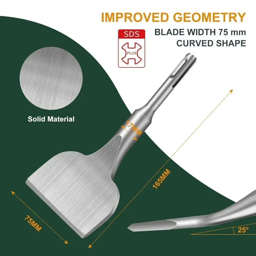 

Tile Chisel SDS Plus, [17x165x75 Mm] 25° Bending,Professional Tile Chisel for All SDS Plus Impact Hammers and Electric Hammers