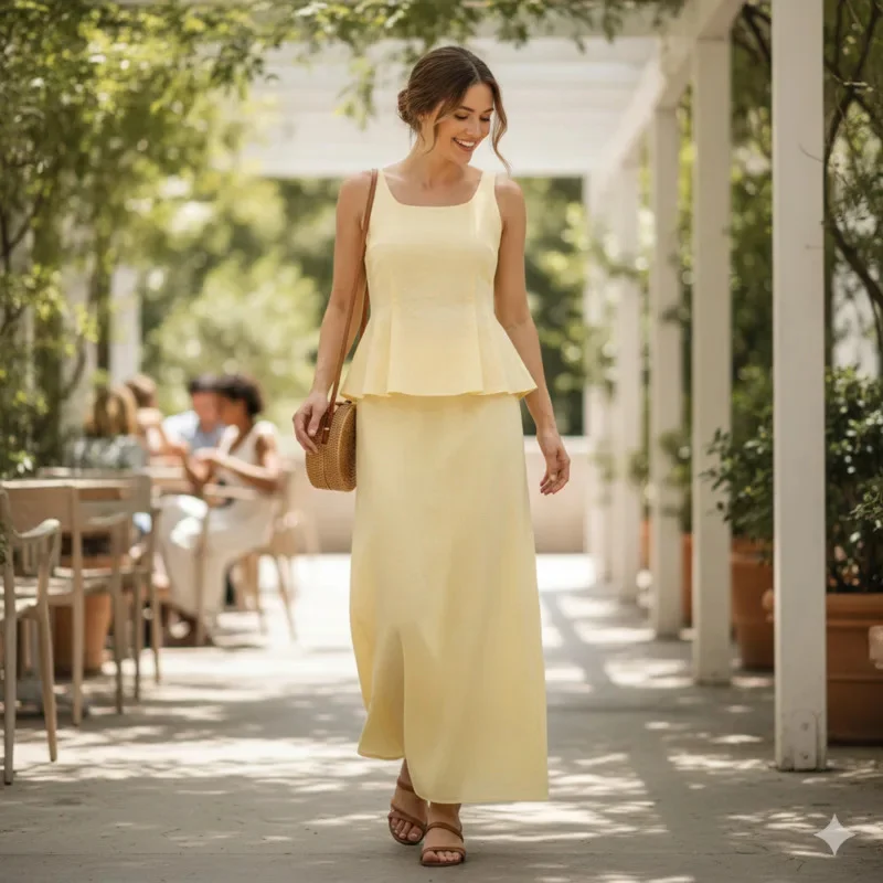 New Women Cami Top And Maxi Skirt Set Sleeveless Fitted Tank Top High Waist Fishtail Skirt Two Piece Outfit Summer Elegant Wear