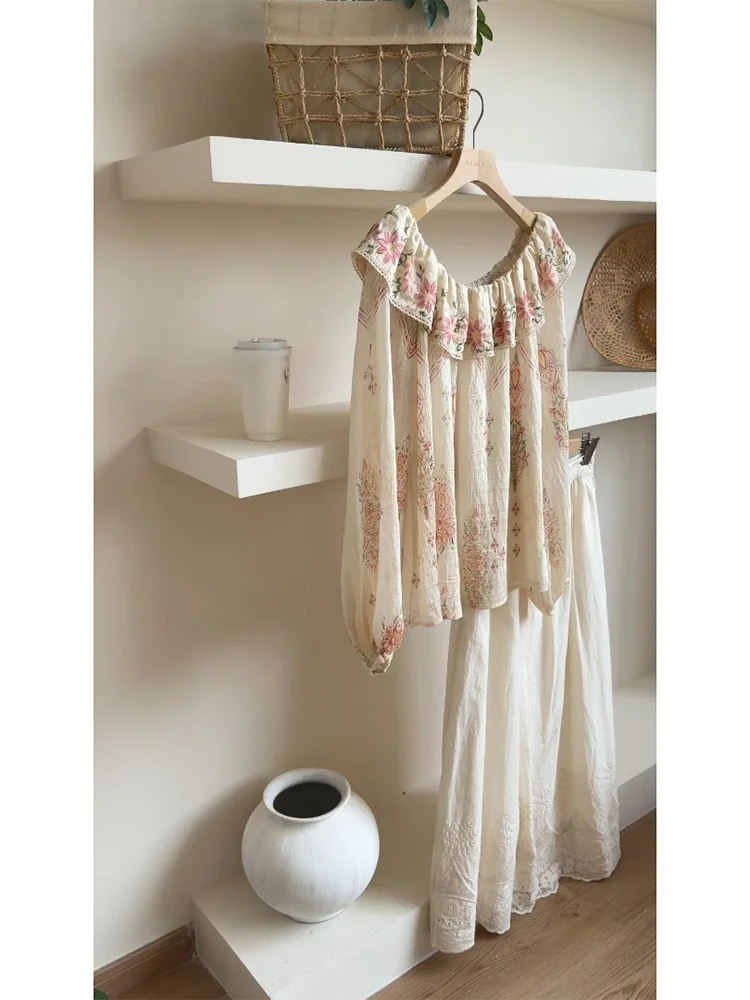 

Country Style Lace Splicing Half Skirt Women's High Waist Slimming Meat Covering Sweet A-Line Skirt Summer New Arrival