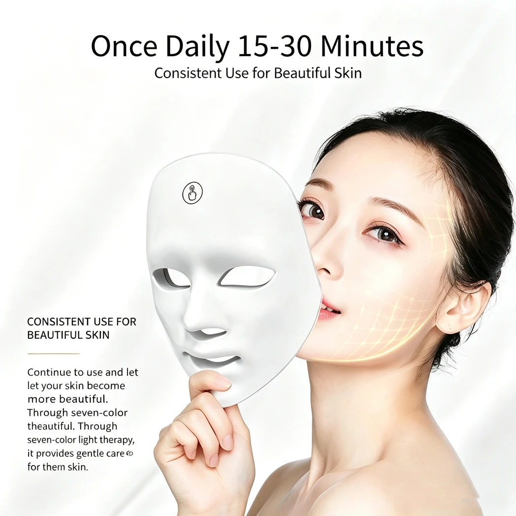 Face and Neck Beauty Machine LED Facial Mask Photon Neck Mask with 7 Colors Skin Care Massager