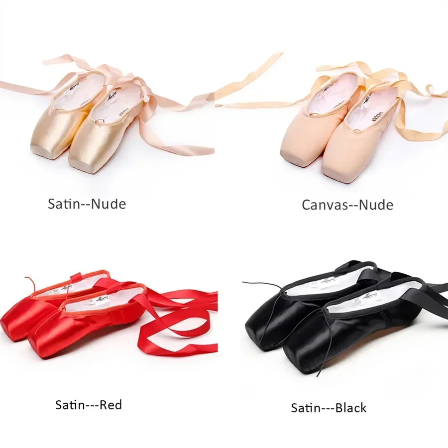 TIEJIAN Professional Ballet Pointe Shoes Canvas Satin Pink Black Red Ballerina Shoes For Dancing Performance With Ballet Toe Pad
