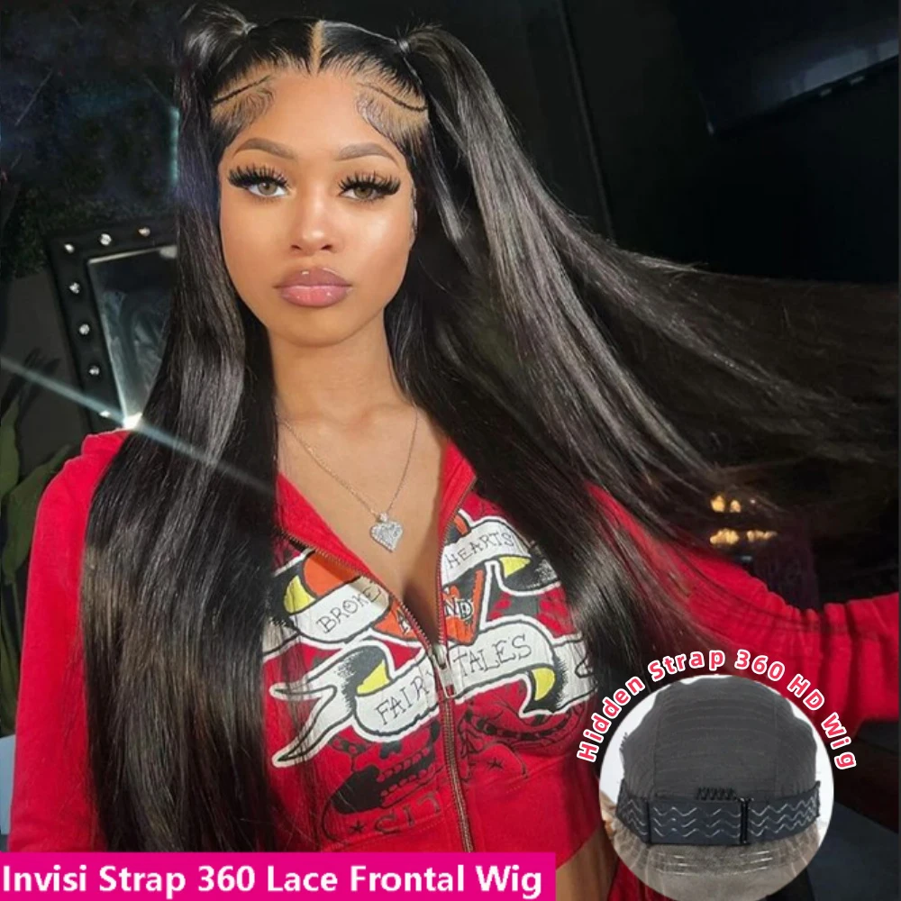 Hidden Strap 360 Full Lace Frontal Wig Human Hair Bone Straight 360Glueless Wigs Human Hair Upgrade Invisible Drawst 250 Density