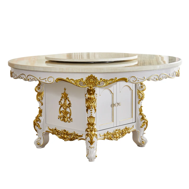 European Solid Wood Marble Square Dining Table Round Dining Table with Turntable Drawer Storage Square Square Table and Chair Co