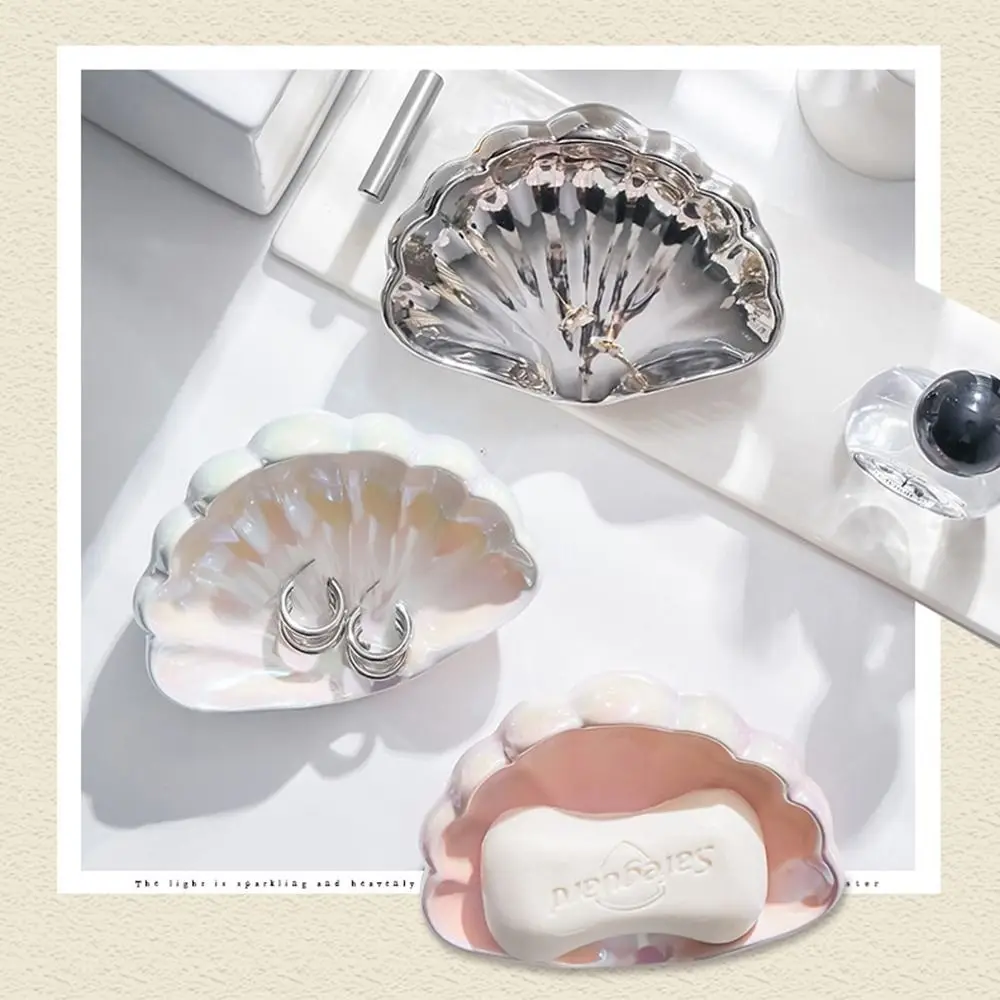 Ceramic Shell Storage Box Sea Shell Shape Self Draining Drain Soap Box Quick Drain Luxury Soap Holder Bathroom Accessories