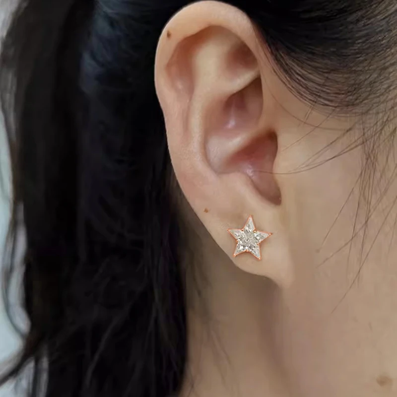 Huitan Charmante Damen-Ohrstecker, sternförmig, frischer Stil, Hochzeit, tägliche Verlobung, Modeaccessoires, Schmuck, eingelegt, glänzend, CZ – Detail 18