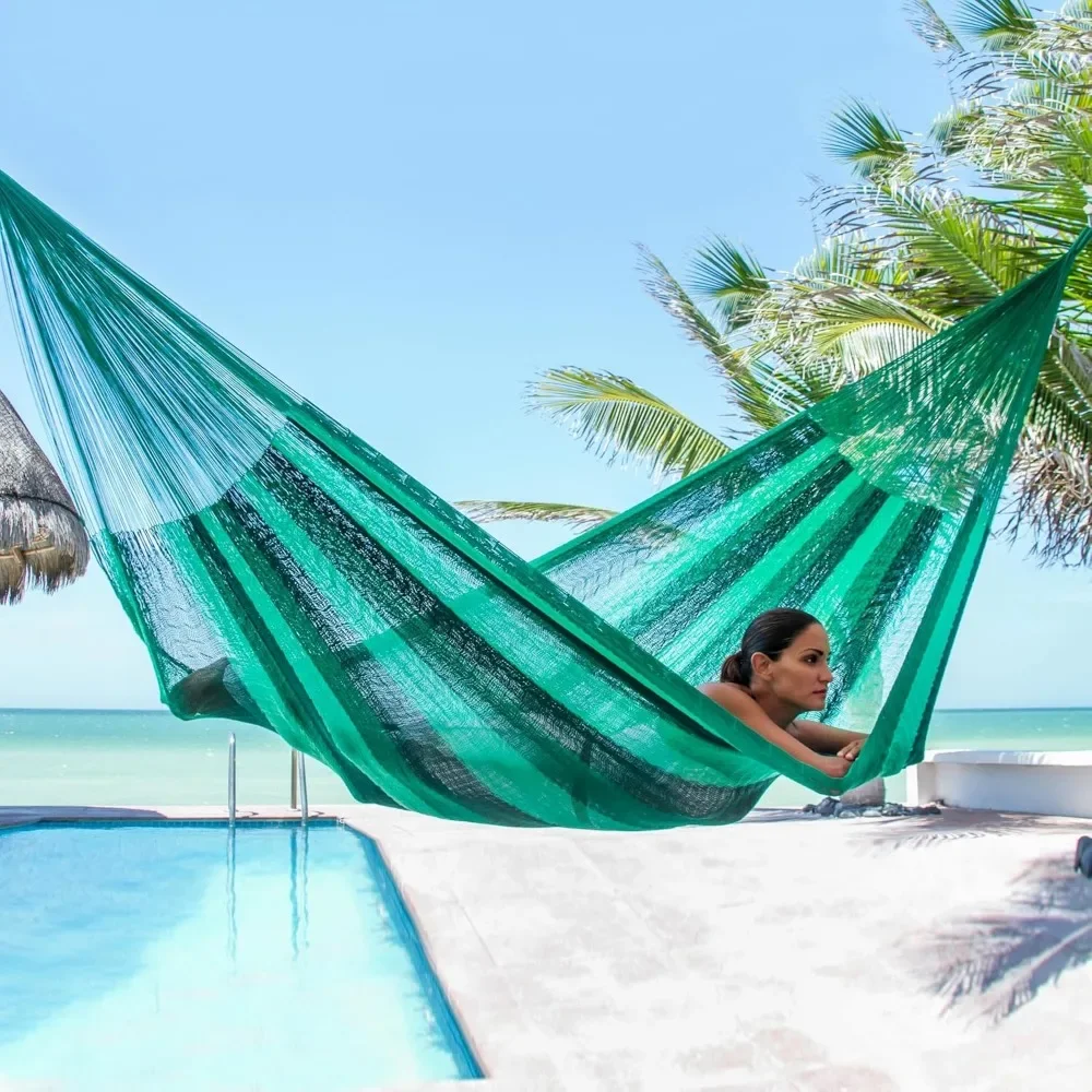 Multicolor Green Striped Hand Woven Nylon Mayan Hammock - Caribbean Dream (Single) for Ultimate Relaxation