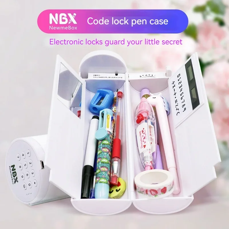 Imagem -04 - Nbx-senha dos Desenhos Animados Padrão Lápis Cases Pen Holder Grande Capacidade Papelaria Box Coded Lock Home Office e Bolsa de Armazenamento de Escola