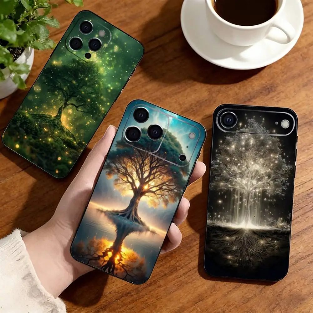 

World Life Tree Mobile Phone Case For iPhone17,16,15,14,13,12,11 Plus,Pro Soft Silicone Black Cover